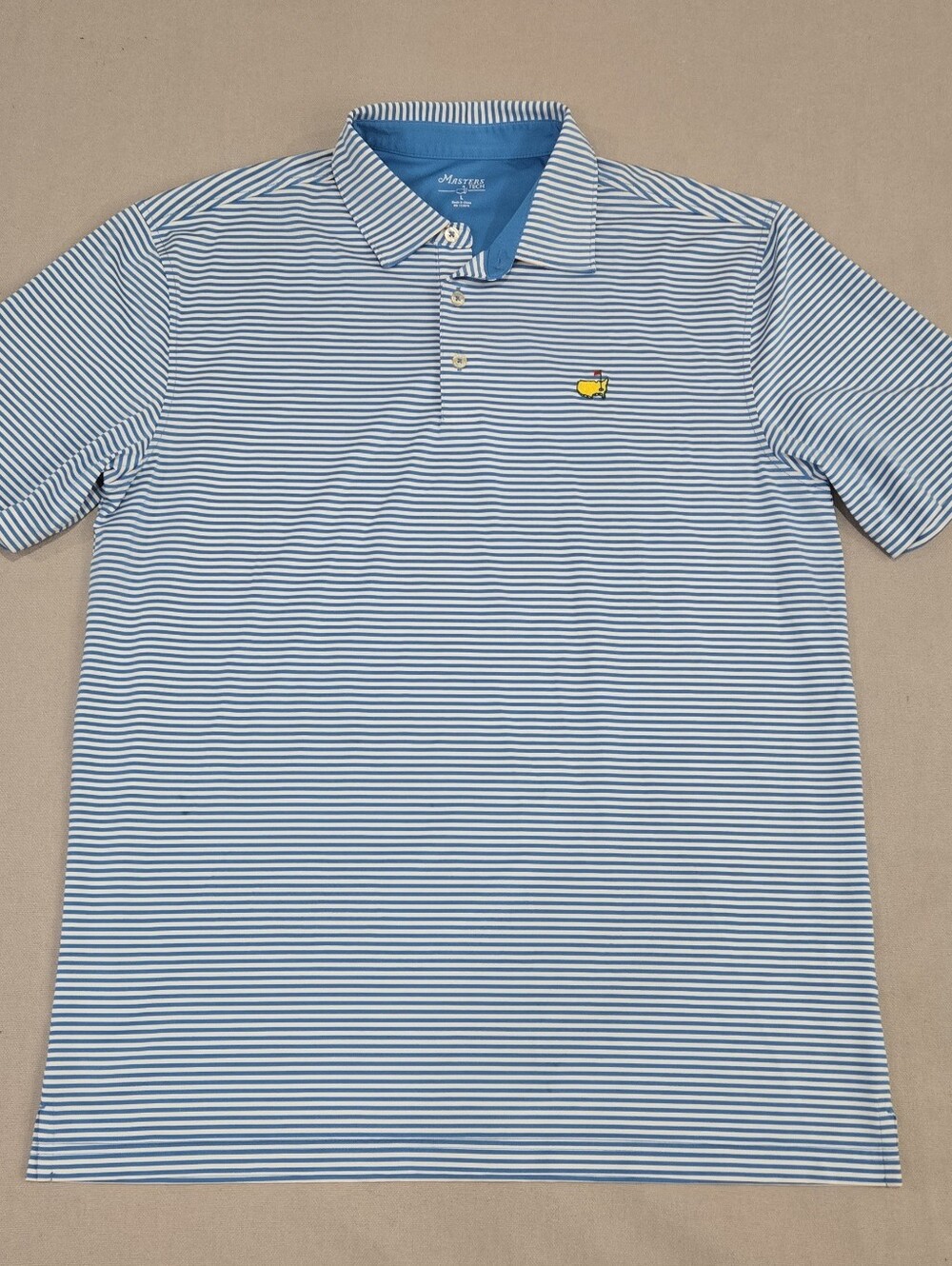 Masters Tech Polo Shirt White Blue Micro Striped Golf Polo
